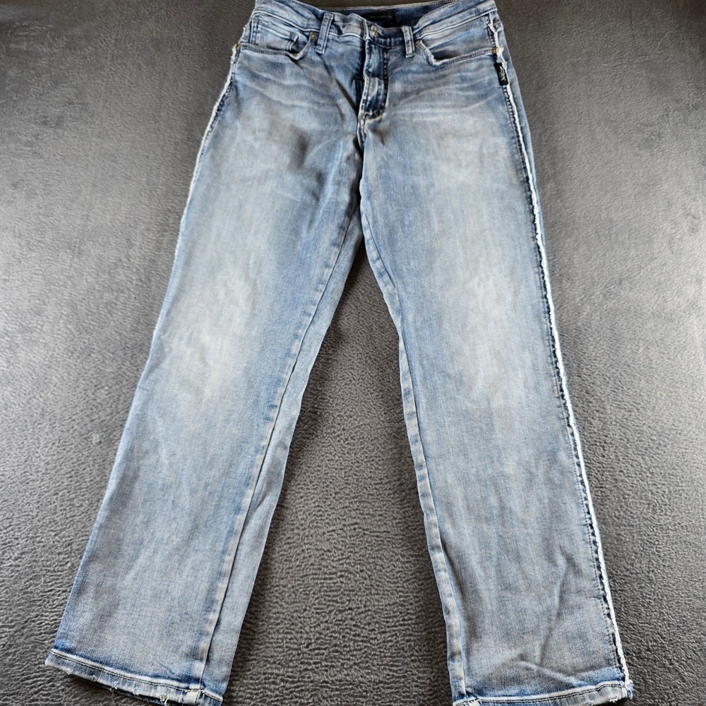 Silver Jeans Co Calley Slim Crop Light Wash Frayed Side Seam Jeans W29 L26